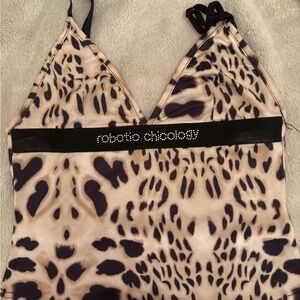 Roberto Cavalli Black and Cream Animal Print Chemise